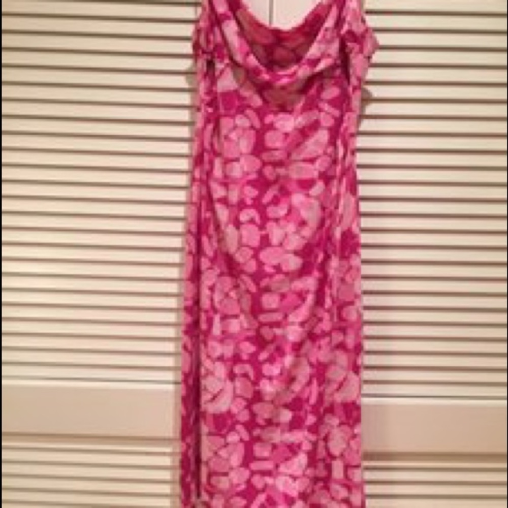 BCBGMAXAZRIA cocktail dress with a mosaic pattern.